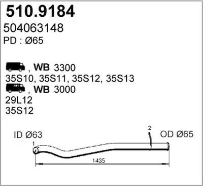 Auspuffrohr Iveco DAILY III Van · Iveco DAILY III Plattform/Kassis · Iveco DAILY IV Van