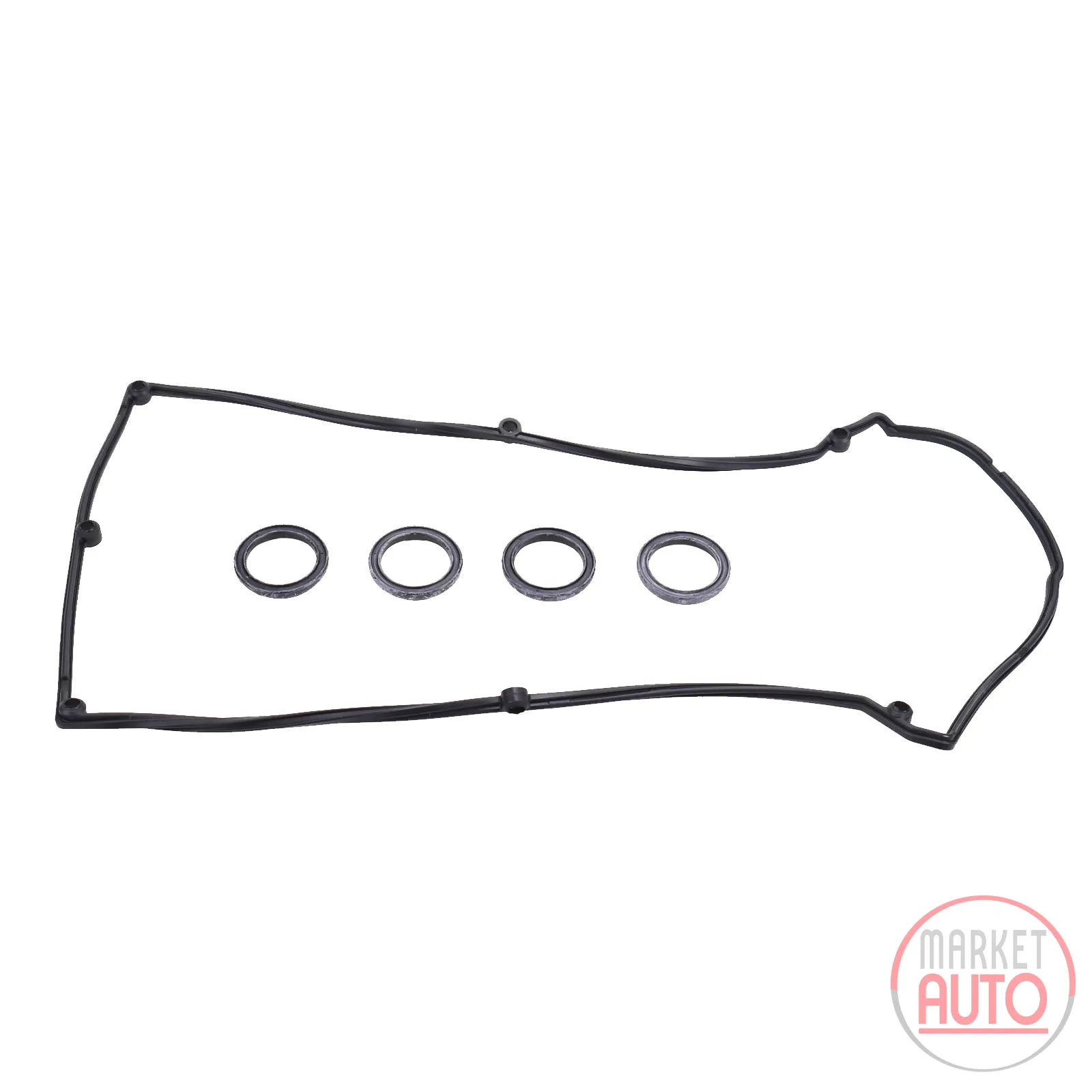 Valve cover gasket with spark plug rings