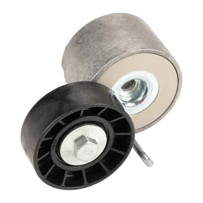 Flat belt pulley with tension arm
