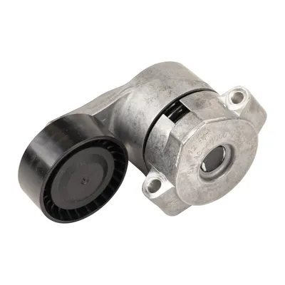 Flat belt tension pulley with tension arm