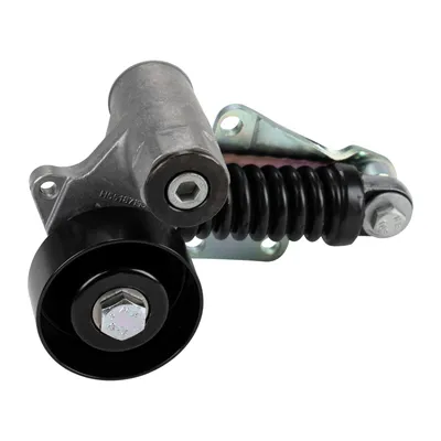 Flat belt tension pulley with tension arm