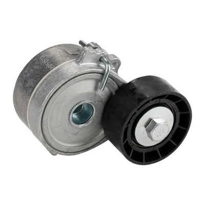 Flat belt pulley with tension arm
