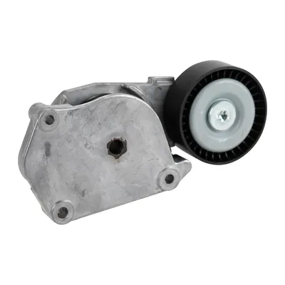 Flat belt pulley with tension arm