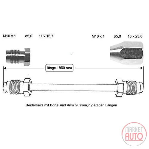 Brake line 1850 mm right ABS