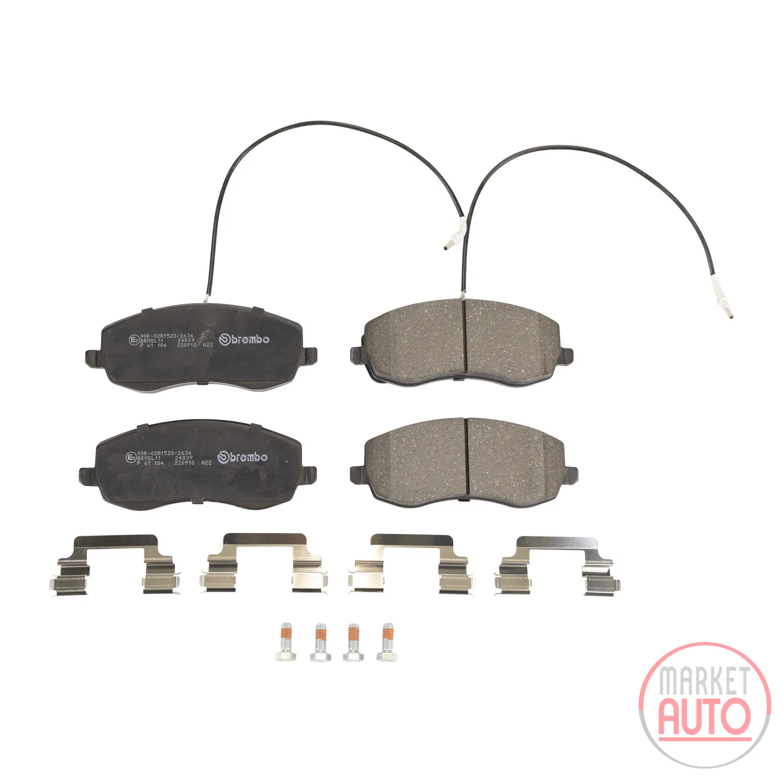 Front brake pads Brembo with accessories