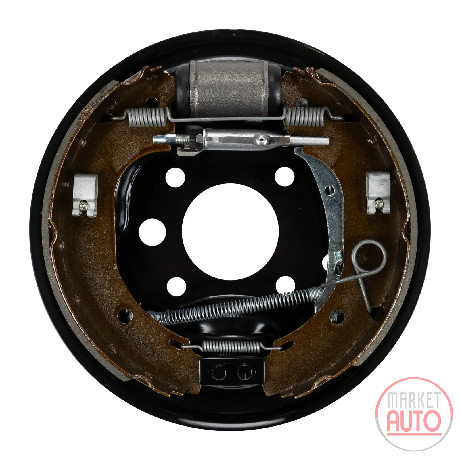 Brake kit pre-assembled on anchor plates rear left