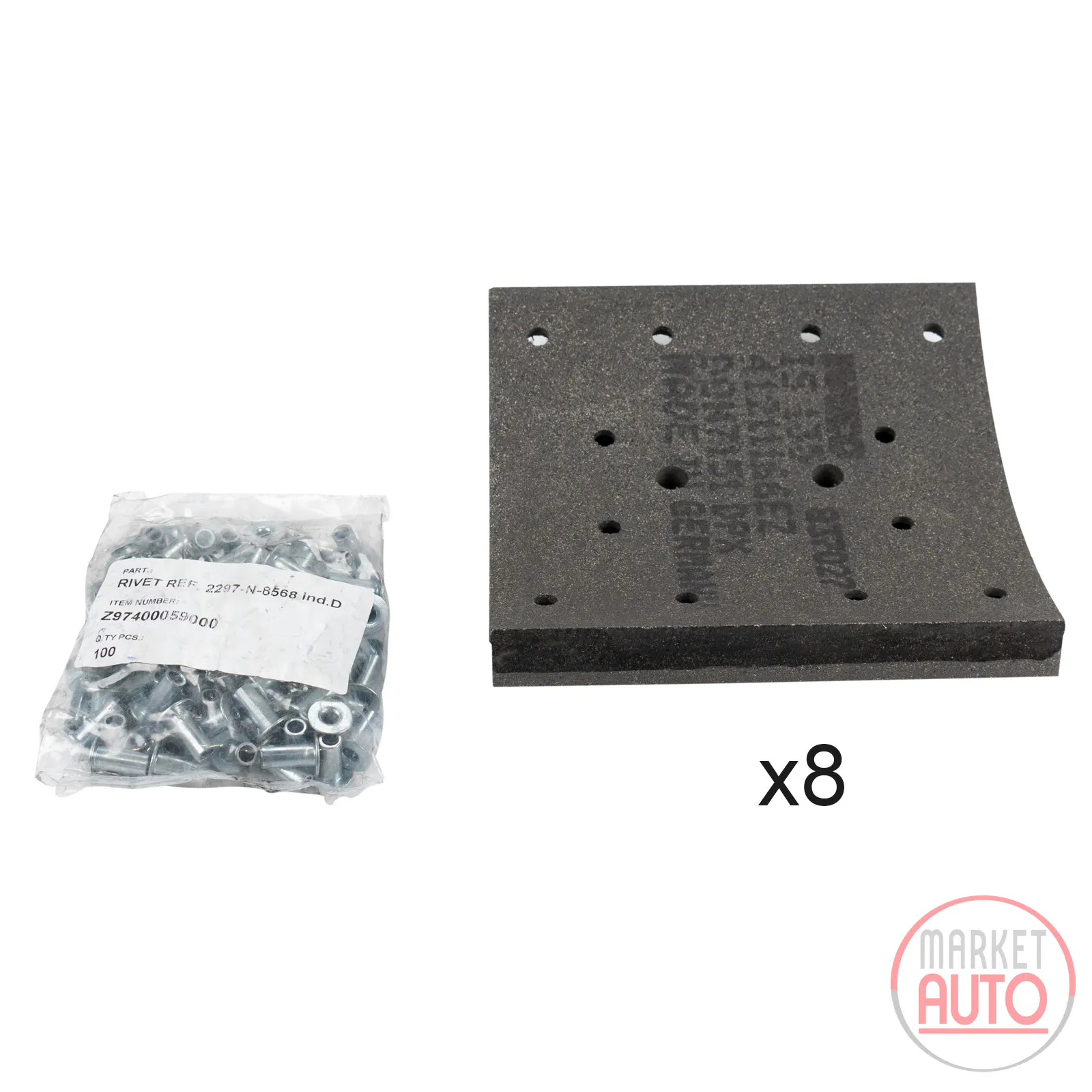Brake pad set for riveting