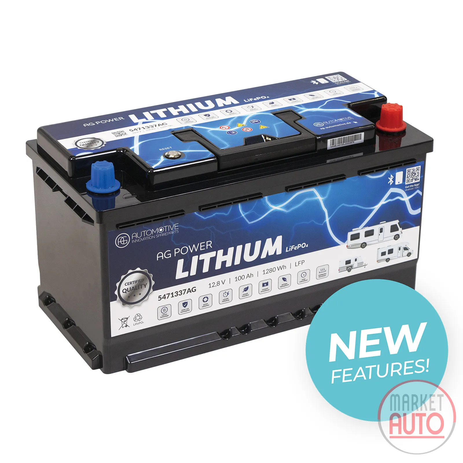 Lithium Battery AG Automotive 100Ah 100A 12.8 V LiFePO4 Energy: 1280 Wh