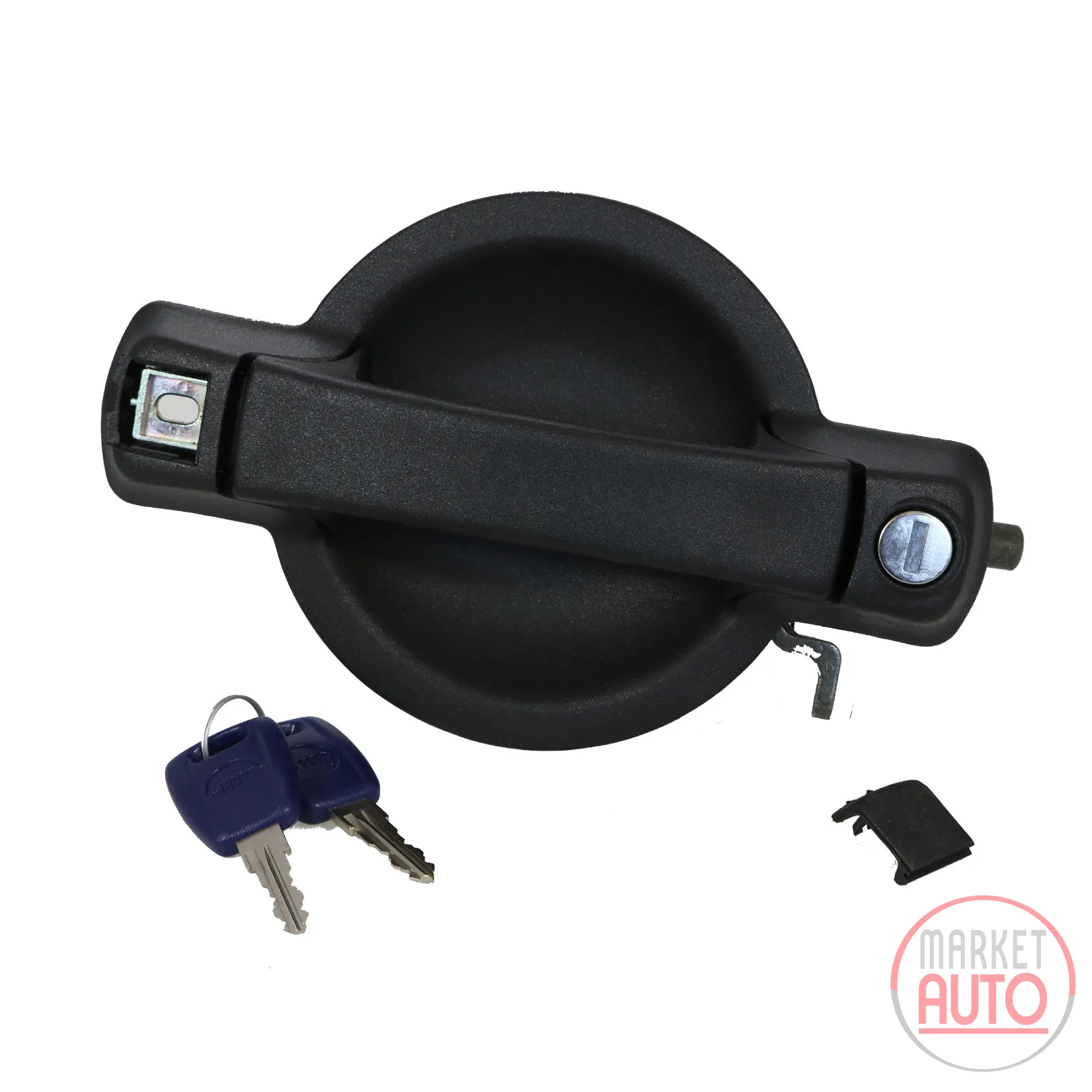 Door handle front right black with locking cylinder